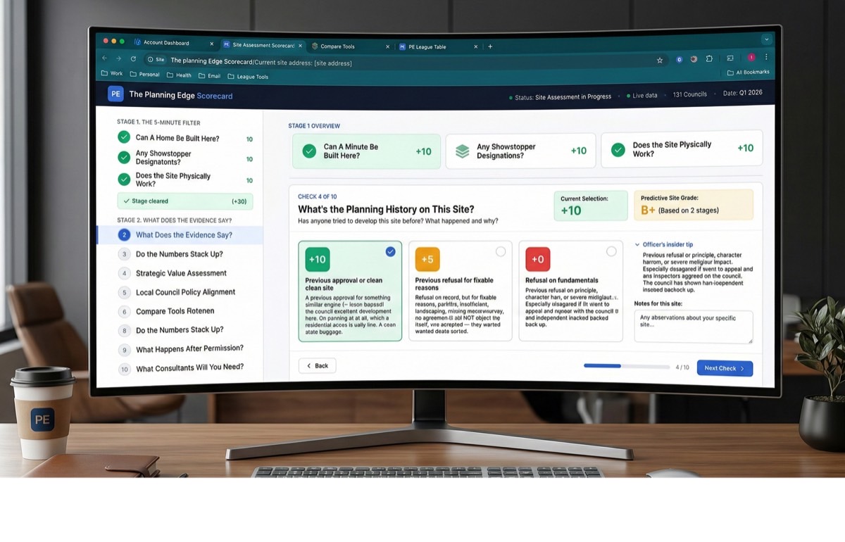 The Planning Edge Site Assessment Scorecard — interactive site evaluation tool with scoring and evidence-based recommendations